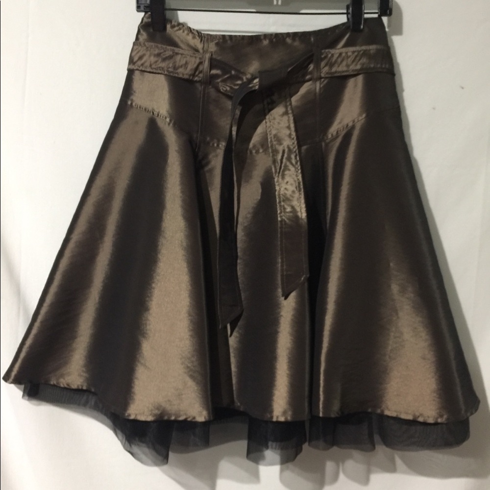 Bisou Bisou 🌷Olive green satin flare skirt Sz 4 - Picture 2 of 8